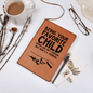 Someone Said Gift leather journal with funny journal prompts design beside coffee glasses and postcards