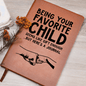 Leather journal cover with funny journal prompts from Someone Said Gift featuring a humorous favorite child design