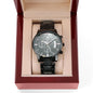 Gift Customizable Black Chronograph Watch by Someone Said Gift in a polished wooden display box