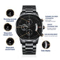 Gift Customizable Black Chronograph Watch with Running Seconds Stopwatch and Date Display