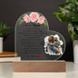 Gift dear Mom Printed Heart Acrylic Plaque with pink flowers and heartfelt message on wooden stand