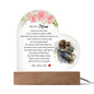 Heart-shaped gift dear Mom Printed Heart Acrylic Plaque with floral design and heartfelt message on wooden base