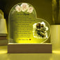 Gift dear Mom Printed Heart Acrylic Plaque with loving message and child hugging mom design on wooden base