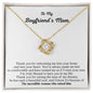 Gift for Boyfriend's Mom Necklace with gold heart pendant and sparkling stones in a gratitude message box
