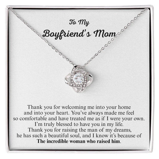 Gift for Boyfriend's Mom Necklace with sparkling pendant on silver chain in a heartfelt message box