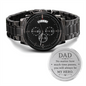 Gift for Dad Chronograph Watch in black stainless steel with inspirational engraved message