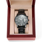 Gift for Dad Chronograph Watch with black metal band in a red wooden gift box by Someone Said Gift