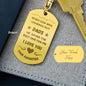 Gift for Dad Dog Tag Keychain gold-tone with engraved loving message for dad from daughter