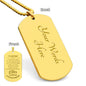 Gift for Dad Dog Tag Necklace in gold with customizable engraving on front and back by Someone Said Gift