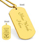 Gold tone personalized Gift for Dad Dog Tag Necklace with engraved message and customizable back