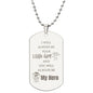 Gift for Dad Dog Tag Necklace with engraved sentimental message and illustrations on silver pendant