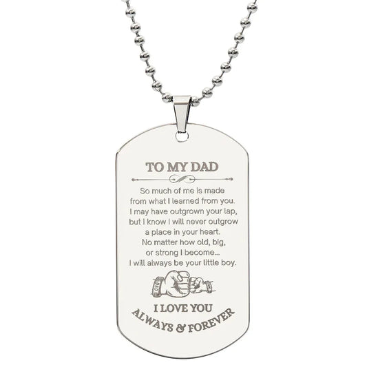 Gift for Dad Dog Tag Necklace with engraved heartfelt message and matching chain by Someone Said Gift