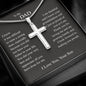 Gift for Dad Necklace with silver cross pendant and engraved sentimental message from son in gift box