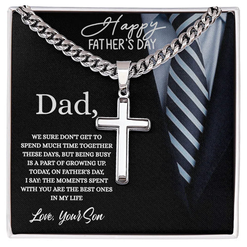 Gift for Dad Necklace silver cross pendant on chain with Father's Day message card