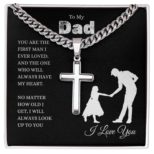 Silver cross necklace gift for dad necklace with heartfelt message on black card