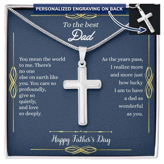Gift for Dad Necklace silver cross pendant with personalized engraving in a Father’s Day gift box