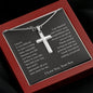 Gift for Dad Necklace silver cross pendant with heartfelt message from son in red gift box