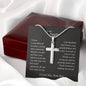 Gift for Dad Necklace silver cross pendant with heartfelt message on black card and wooden gift box