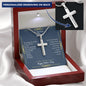 Gift for Dad Necklace silver cross pendant with personalized engraving in a wooden gift box