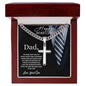 Gift for Dad Necklace featuring a silver cross pendant with chain in a wooden box for Father's Day