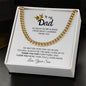 Gift for Dad Necklace gold chain displayed in a white box with a sentimental message from son