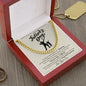 Gift for Dad Necklace in gold chain displayed in a red wooden box with Happy Father's Day card
