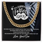 Gold chain necklace displayed in a gift box with Happy Father's Day message, perfect gift for dad necklace