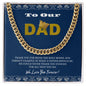 Gift for Dad Necklace gold chain with crown pendant displayed on blue message card