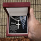 Gift for Dad Necklace silver cross pendant in a wooden box with a Father's Day message