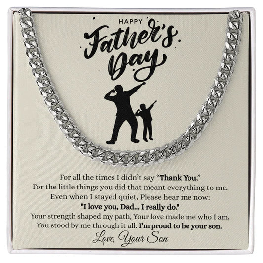 Gift for Dad Necklace silver chain with Father’s Day message from son in decorative box by Someone Said Gift