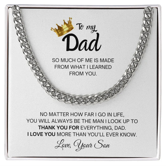 Gift for Dad Necklace with silver chain in a box featuring a heartfelt message from son