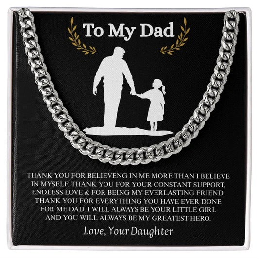 Gift for Dad Necklace with silver chain and heartfelt love message from daughter on black card