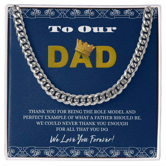 Gift for Dad Necklace with silver chain on blue card saying thank you to our dad from ShineOn Fulfillment