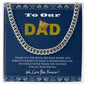 Gift for Dad Necklace with silver chain on blue card saying thank you to our dad from ShineOn Fulfillment