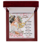 Gift for Daughter Necklace with two interlocking hearts in gold presented in a wooden gift box