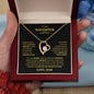 Gift for Daughter Necklace with heart and crystal pendant presented in a red velvet box with a loving message from dad