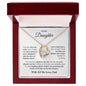 Gift For Daughter Necklace in gold heart pendant with a sparkling stone displayed in a wooden gift box