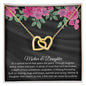 Gift for Daughter Necklace with two intertwined gold hearts on a delicate chain in a floral box