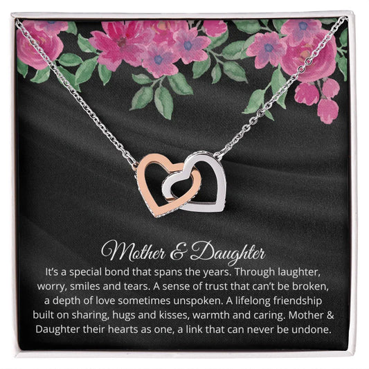 Gift for Daughter Necklace with interlocking hearts pendant in silver and rose gold by ShineOn Fulfillment
