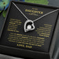 Gift for Daughter Necklace with heart pendant and sparkling stone in a black box with loving dad message