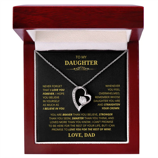 Gift for Daughter Necklace featuring heart pendant with a sparkling stone in a wooden gift box