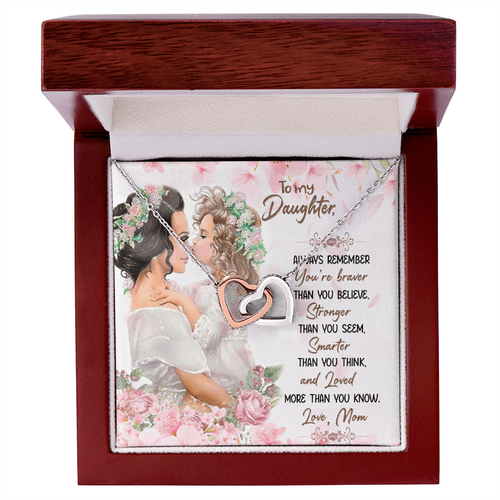 Gift for Daughter Necklace with interlocking hearts in a wooden box with loving message from mom