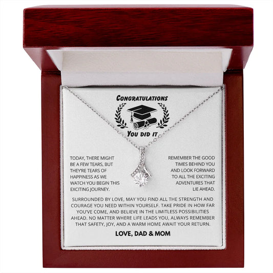 Gift for daughter Necklace with graduation cap charm in elegant wooden box from Someone Said Gift