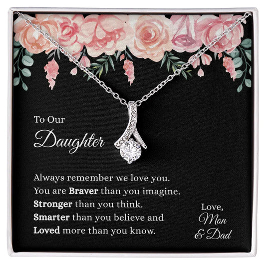 Gift for Daughter Necklace silver pendant with crystal and heartfelt message card in floral gift box