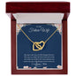 Gift for Girlfriend Necklace with interlocking gold hearts in a wooden box and romantic message