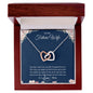 Gift for Girlfriend Necklace with interlocking hearts in rose and silver tones in a wooden box