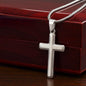 Silver cross necklace on a chain gift for granddaughter necklace displayed on wooden box