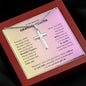 Gift for Granddaughter Necklace featuring a silver cross pendant on a chain with a heartfelt message card