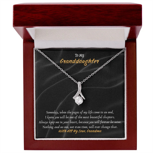 Gift for granddaughter Necklace with silver pendant and heartfelt message in polished wooden gift box