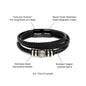 Gift for Grandfather Bracelet black braided vegan leather with stainless steel magnetic clasp and decorative beads